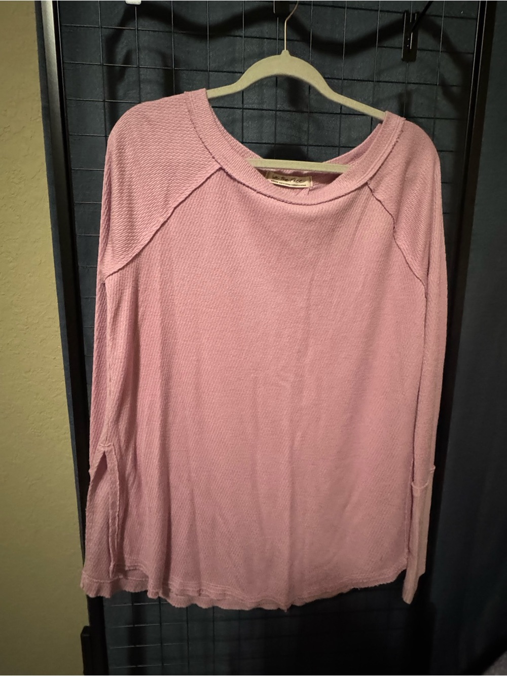 We The Free Pink Long-Sleeve Waffle Knit Women's Top SZ MED